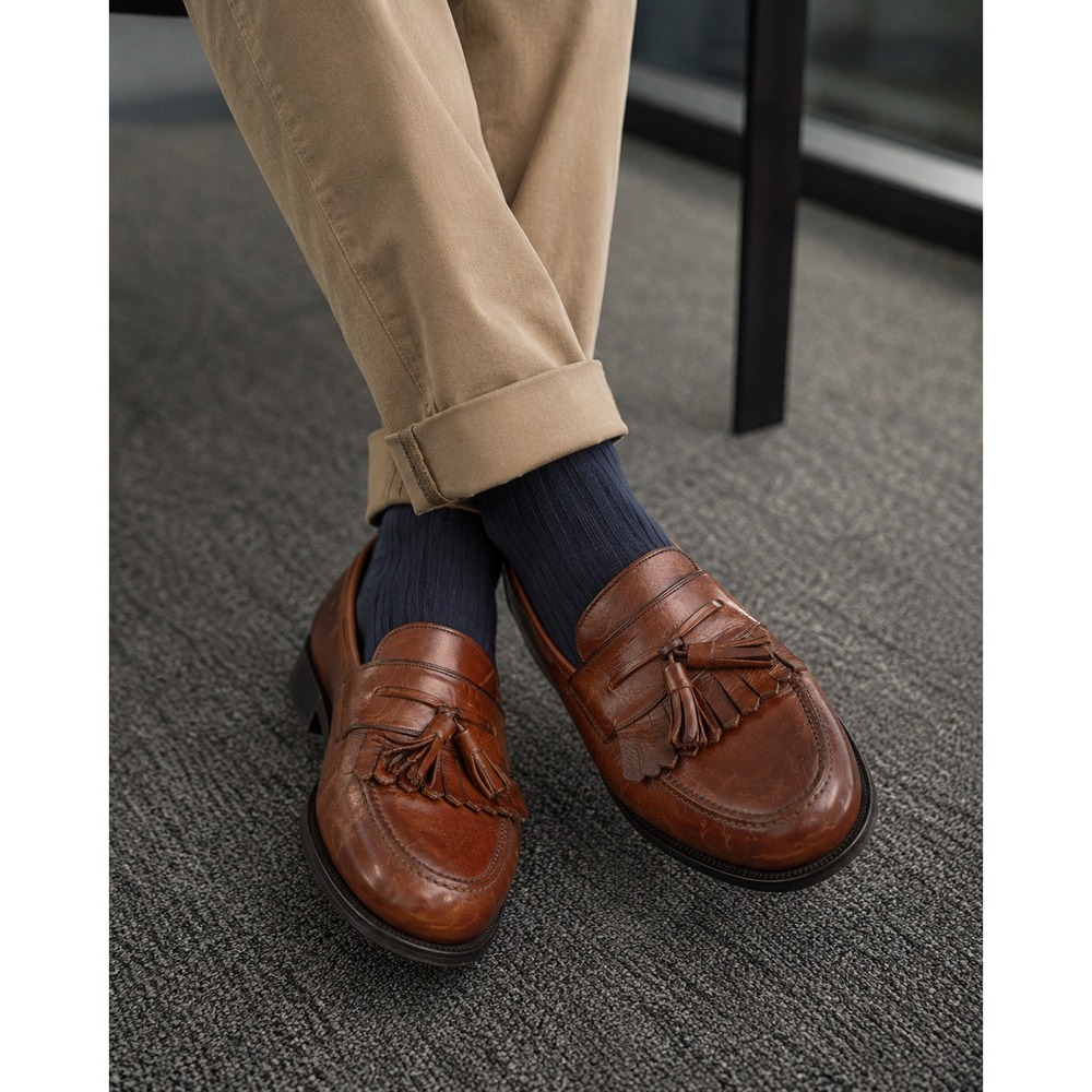 Mezlan Santander Cognac Brown Tassel Loafers Made in Spain Men's Shoes Size 9 W